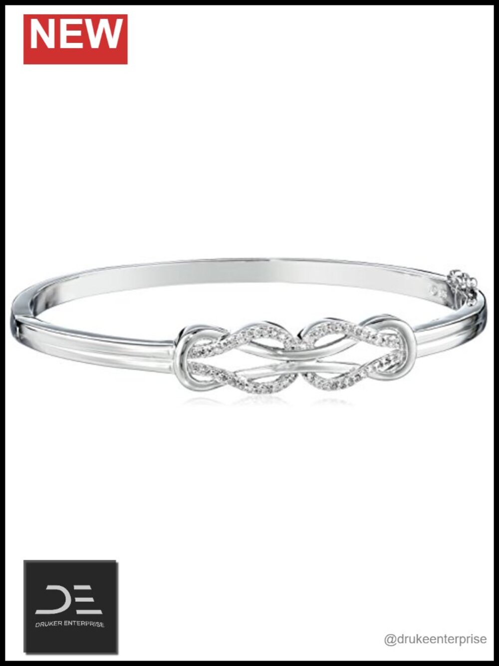 Sterling Silver Diamond Double Knot Bangle Bracelet 7"